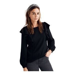 Madewell Black Ruffle Long Sleeve Top Women’s Size M